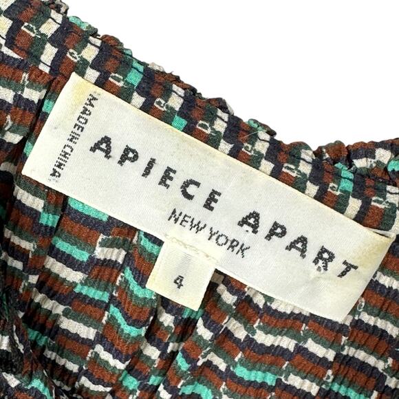 Apiece Apart Silk Blouse Top Womens Size 4 Brown Green White Geometric Print LS - Picture 7 of 8